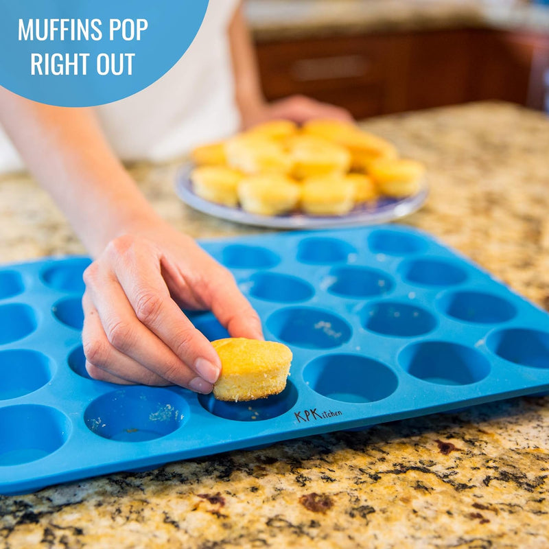 Silicone Muffin Pan and Mini Cupcake Baking Set - 12  24 Cup - Non Stick Tin with Free Recipe eBook  Cups