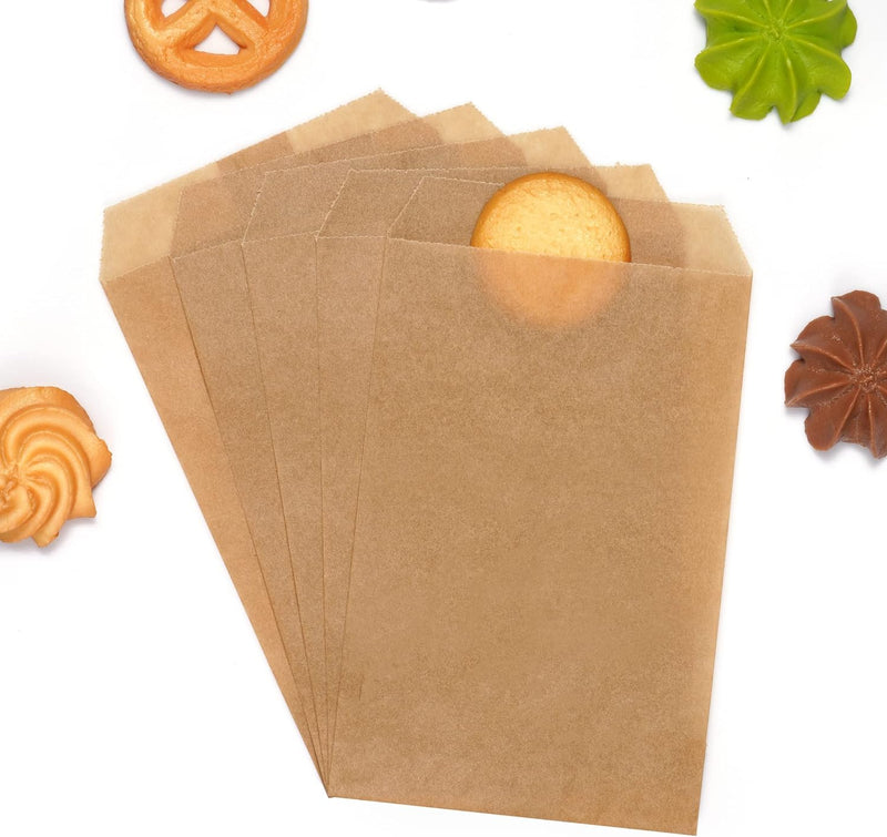 Quotidian Flat Glassine Waxed Paper Treat Bags - 100 Pack 4x6 for Bakery or Party Favors