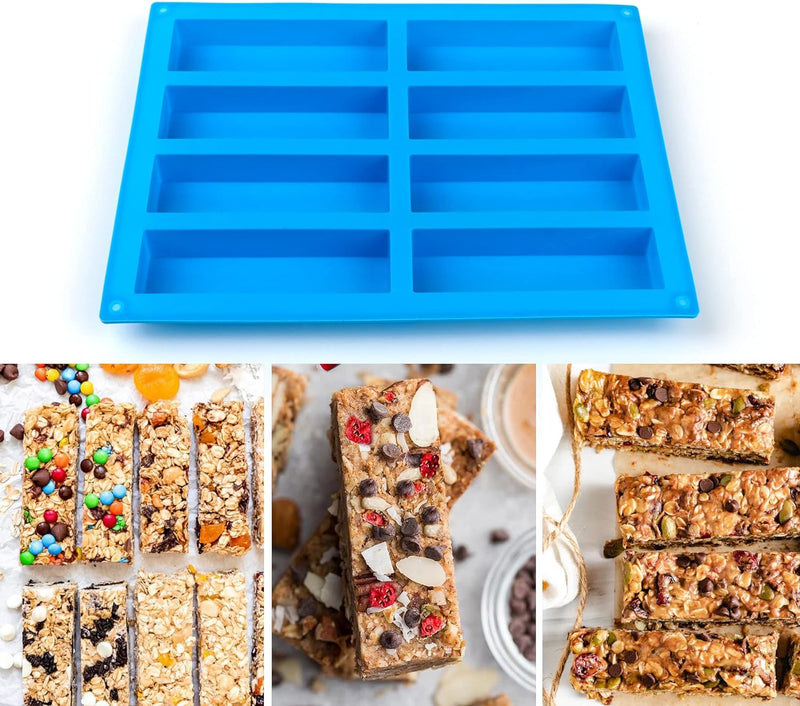 Silicone Granola Bar Mold - 3 Pack 8-Cavity Rectangle Energy Bar and Baking Molds