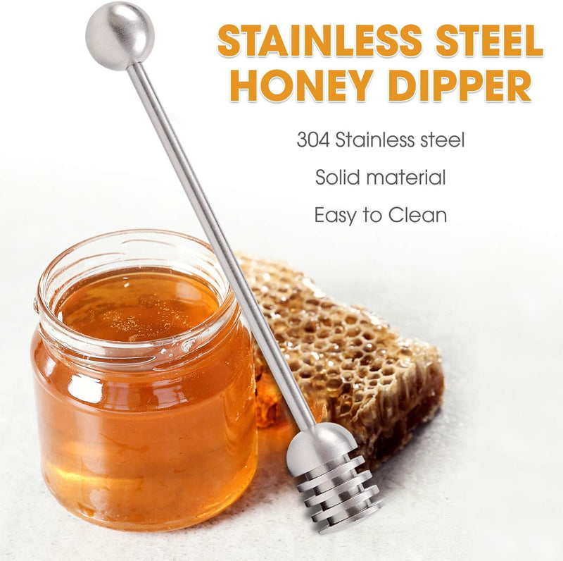 DUGATO Honey and Syrup Dippers, 2pcs 6.3 Inch 304 Stainless Steel Honeycomb Stick Spoon Stirrer Server for Honey Pot Jar Containers