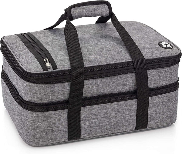 Double Casserole Travel Bag - Insulated Food Carrier for HotCold Dishes Heather Gray