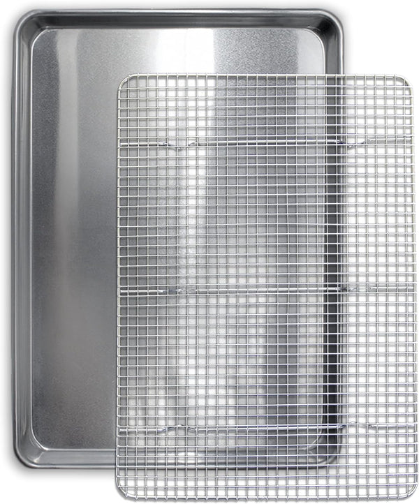 Aluminum Half Sheet Cookie Sheet and Stainless Steel Cooling Rack Set