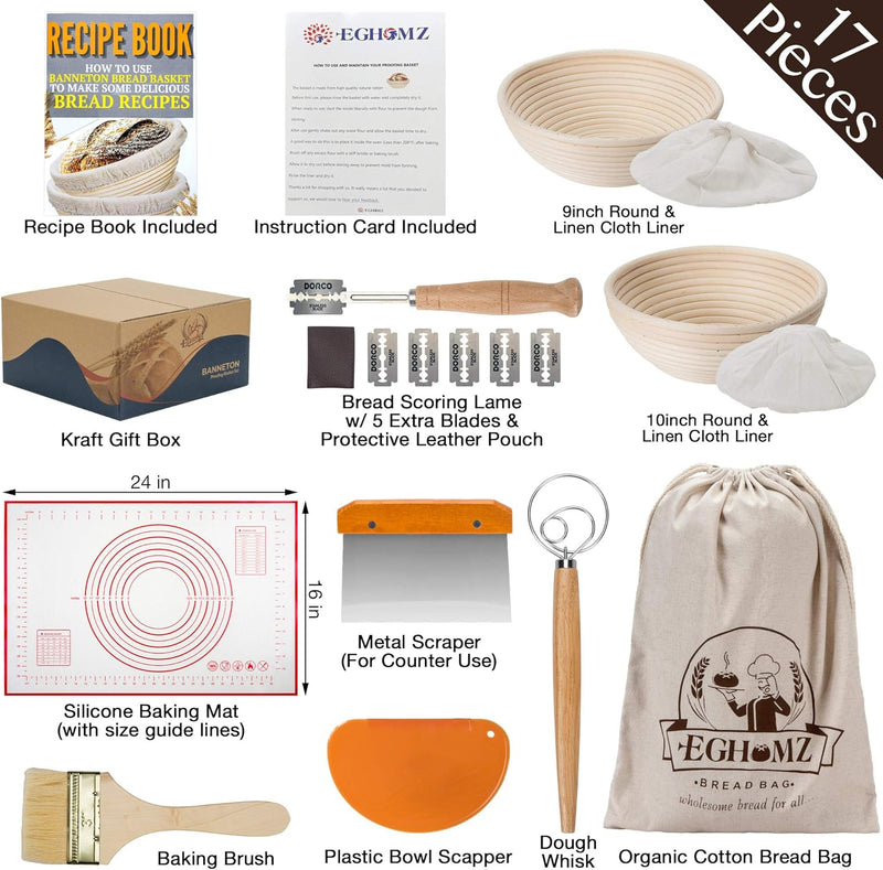 Banneton Bread Proofing Basket Set - Sourdough Bread Making Kit 17 Pieces