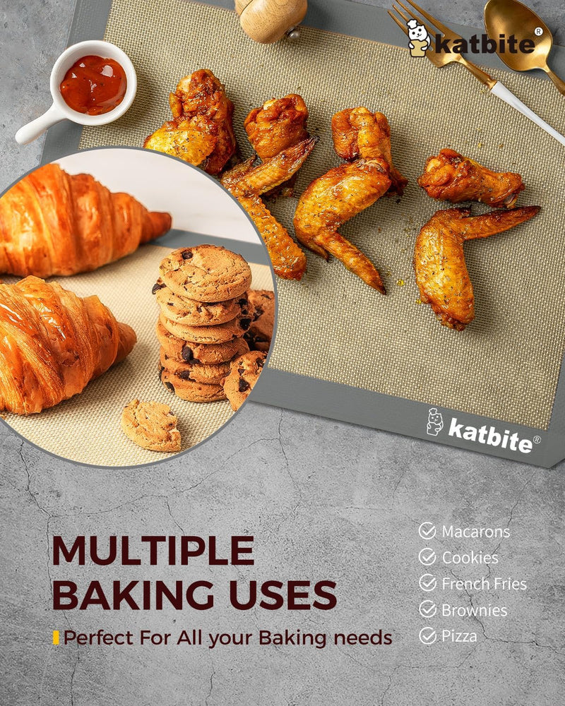 Katbite Silicone Baking Mat Set for Cookies Macarons and Bread - Large Set of 3