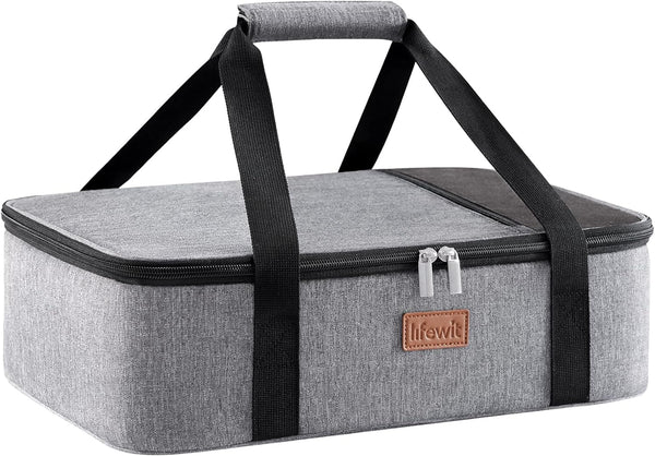 Lifewit Insulated Casserole Carrier with Lid and Carrying Case Fits 9x13 Baking Dish Grey