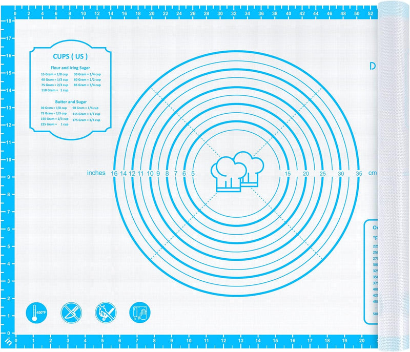 Extra Thick Silicone Baking Mat Non-Stick Large Sheet Mat with Measurement - Reusable for Baking and Dough Rolling