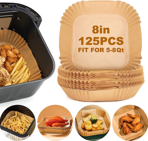 Air Fryer Disposable Liners - 125 Pcs Parchment Paper Non-Stick Square 8IN - Microwave Safe