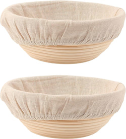 DOYOLLA Bread Proofing Baskets - Set of 2 Round Dough Bowls w Liners for Home Bakers