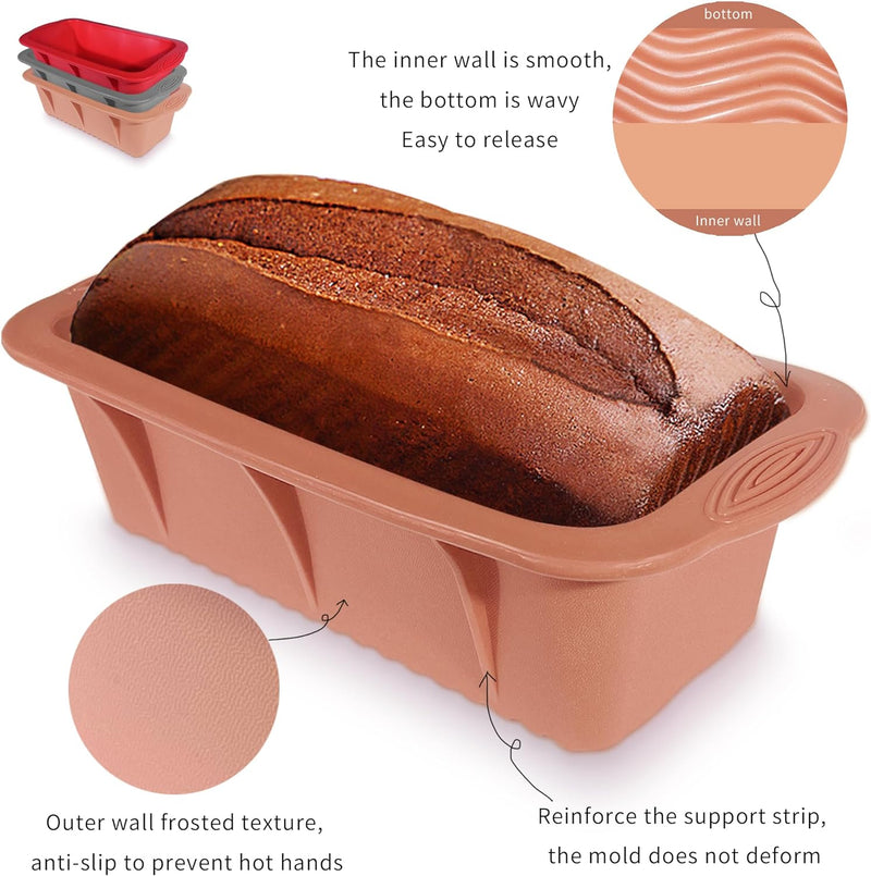 l3 Pack Silicone Bread Loaf Pans for Baking Homemade Cakes Breads Meatloaf and Quiche Omelets - UOUYOO