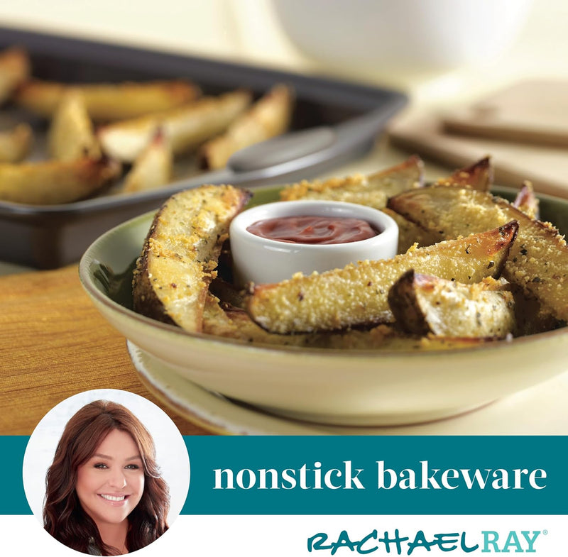 Rachael Ray 3-Piece Bakeware Set with Nonstick Gray and Marine Blue Grips