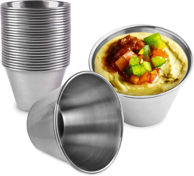 Stainless Steel Round Sauce Cups - Commercial Grade 24 Pack