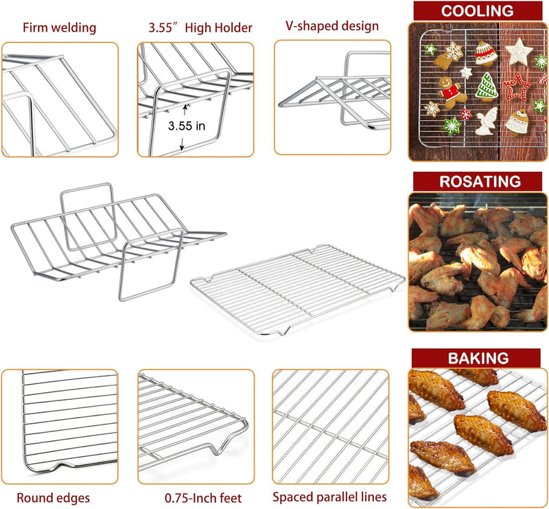 Rectangular Roasting Pan with Racks - Stainless Steel 3-Piece Set