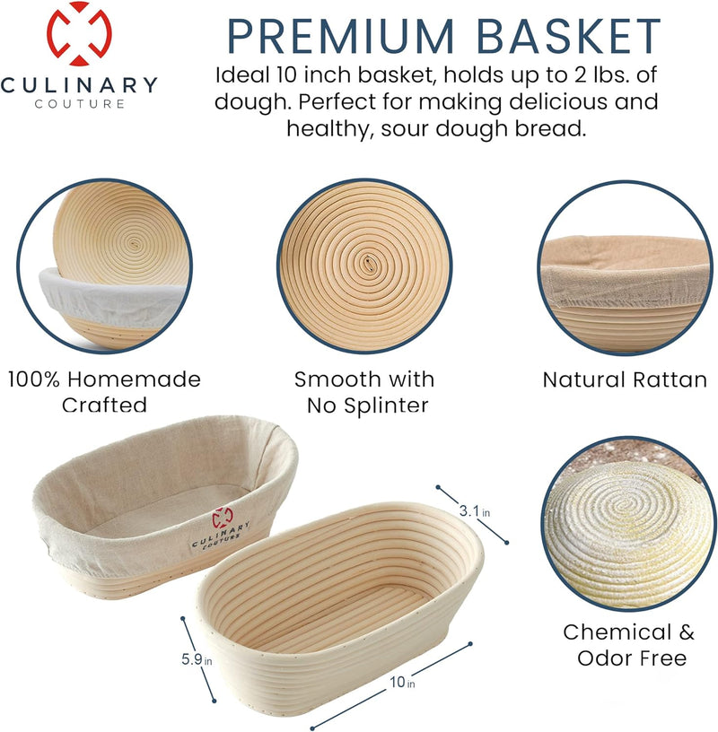 Sourdough Proofing Basket Set with Scraper Lame Whisk and Blades - Complete Starter Kit