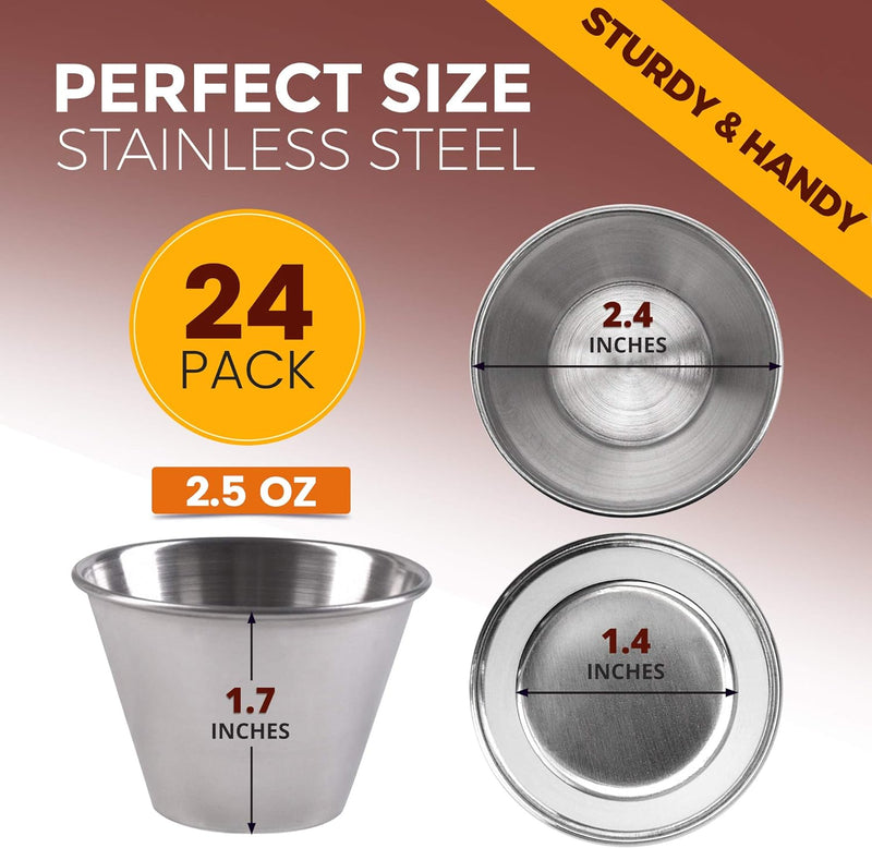 Stainless Steel Round Sauce Cups - Commercial Grade 24 Pack