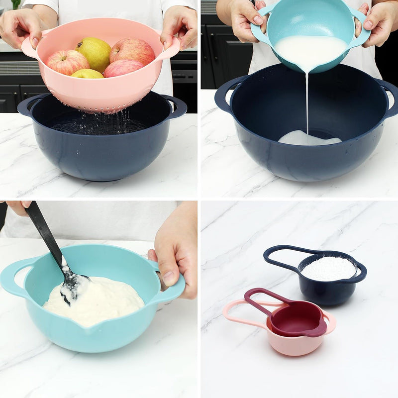 8-Piece Nesting Bowls Set with Measuring Cups Colander Sifter - Mint Green