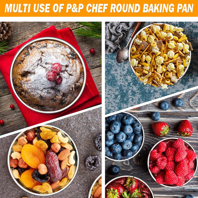 PP Chef 4 Stainless Steel Baking Pan Set for Mini Cakes Pizzas and Quiches - Non-Toxic Leakproof and Easy to Clean