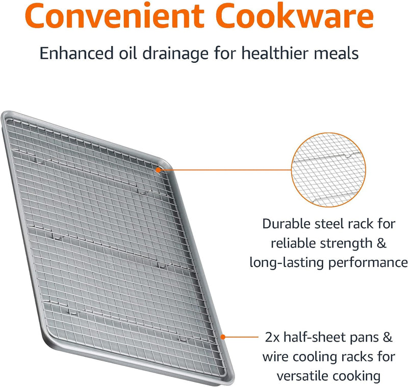 Nonstick Baking Sheets  Cooling Rack Set - Half Sheet Size 2-Pack