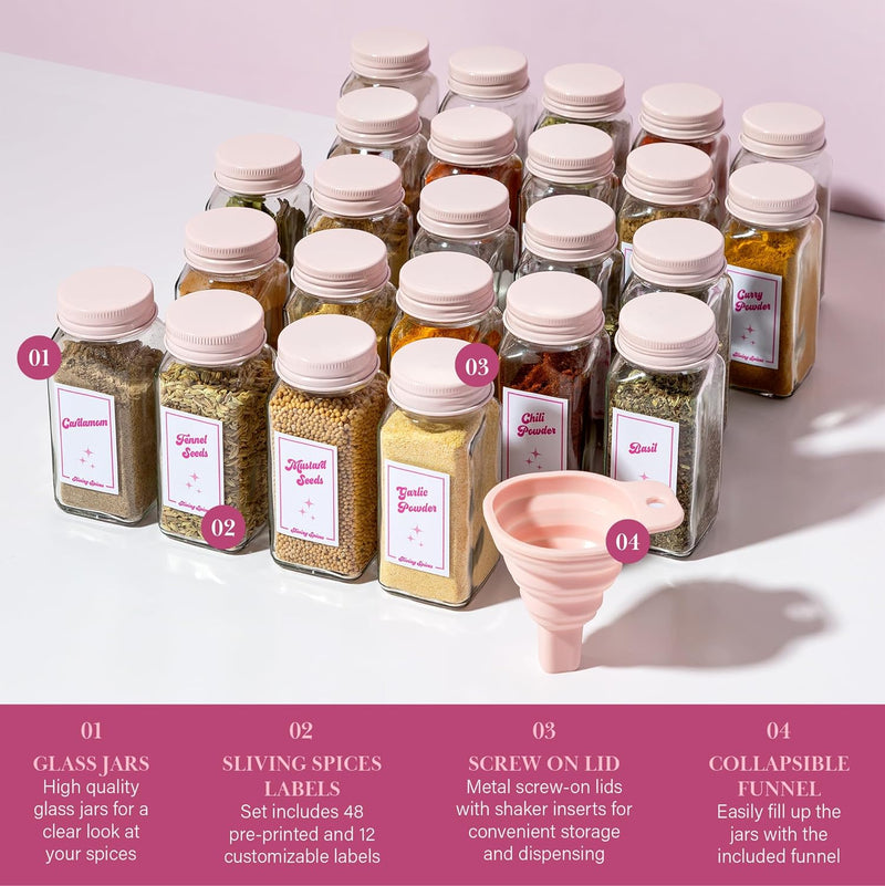 Paris Hilton 25-Piece Spice Jar Set with Labels and Shaker Caps Pink