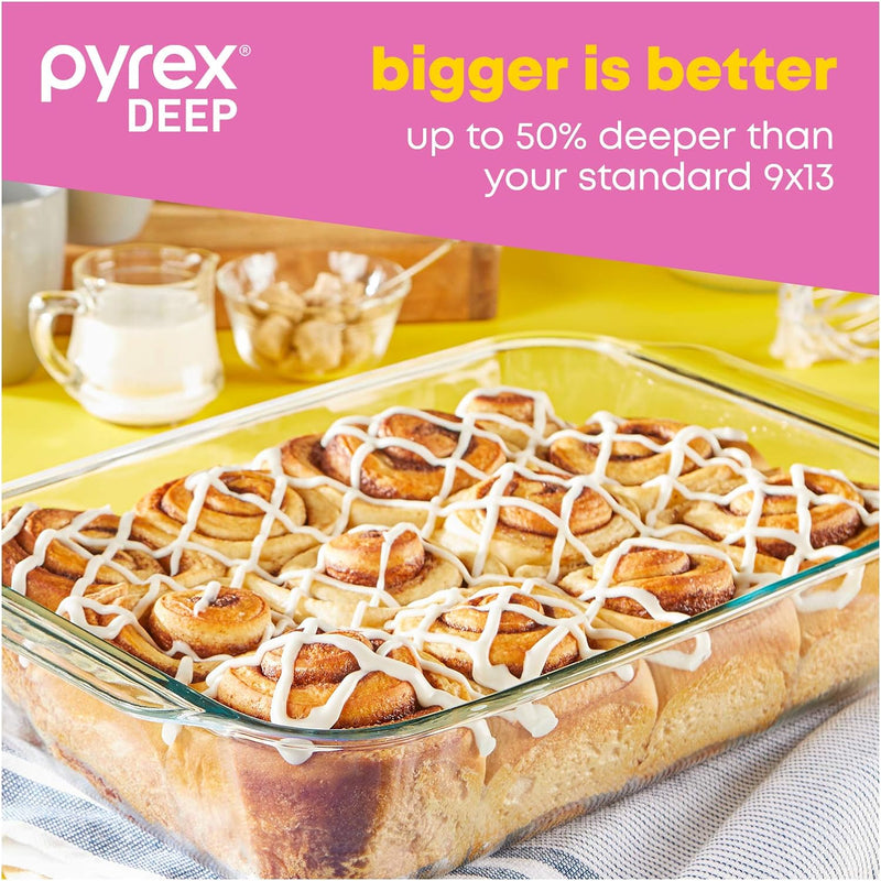 Pyrex Deep Glass Casserole Baking Dish with Lid - Oven Freezer Microwave Safe