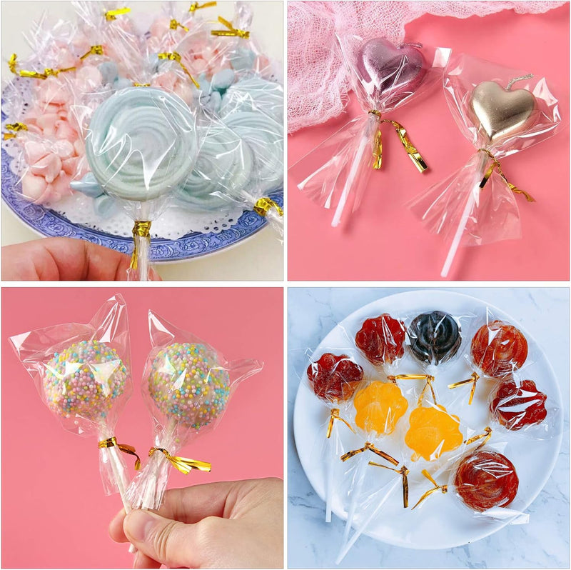 Cake Pop Treat Bag Set - 300PCS Including Parcel Bags Treat Sticks and Twist Ties