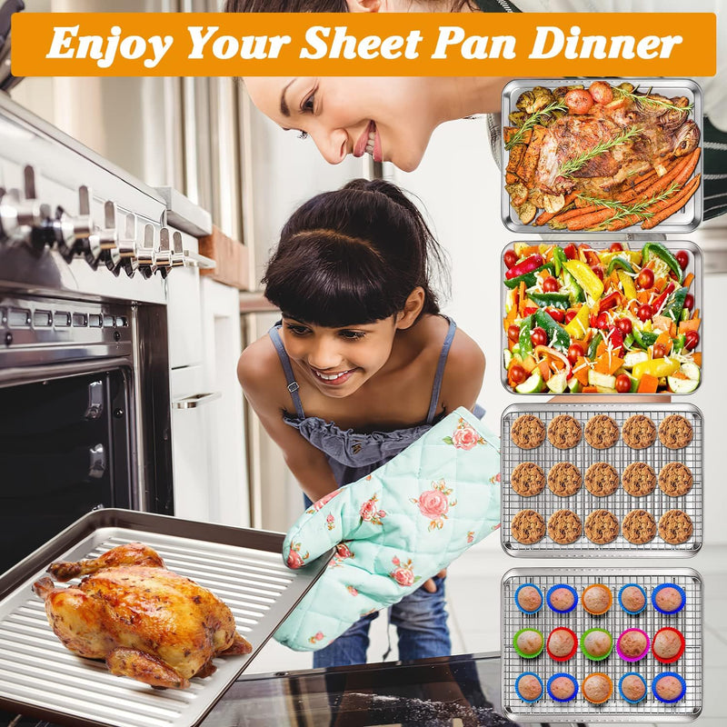 Stainless Steel Baking Sheet with Rack Set - Non Toxic  Heavy Duty - 16 x 12 x 1 Inch