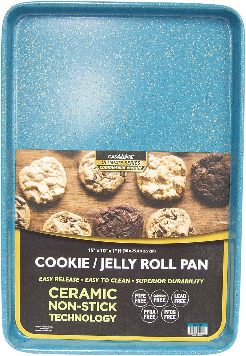 casaWare 3pc Commercial Weight Cookie Sheet Set - 2x 15 x 10 Pans 1x 13 x 9 Pan Blue Granite
