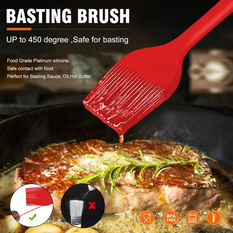 Walfos Silicone Basting Pastry Brush Set 2 Pcs - Heat Resistant for BBQ Baking  Cooking