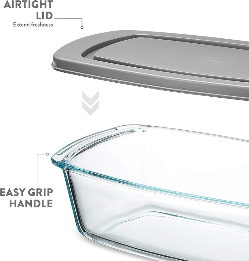 2-Pack FineDine Glass Loaf Pans with BPA-free Airtight Lids - Perfect for Baking Bread and More