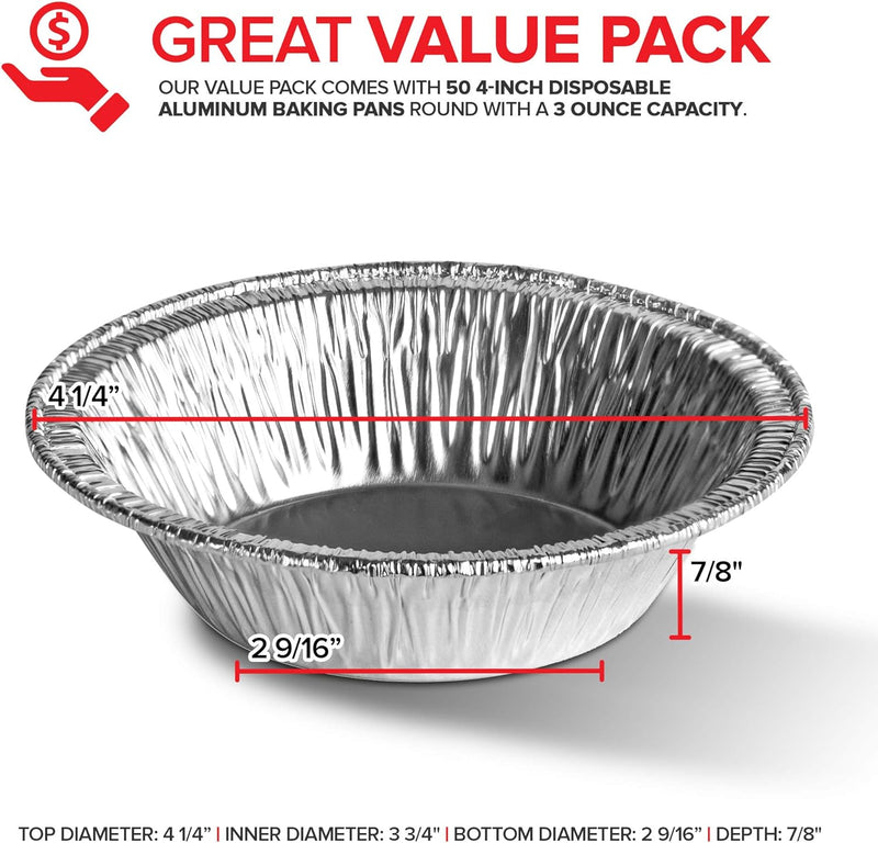 50 Count Disposable Mini Foil Pie Pans for Baking - Recyclable and Durable
