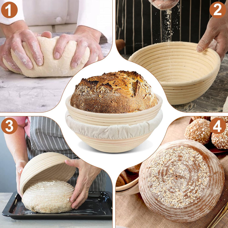 Sourdough Bread Banneton Proofing Basket Set - 9 Round for Artisan Baking