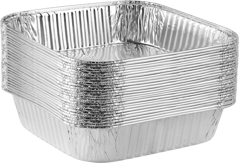 PLASTICPRO Disposable Square Aluminum Baking Pans - Pack of 25 3x3x2 inches