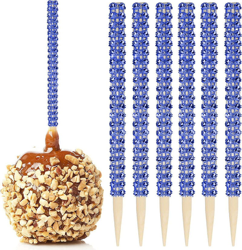 Bling Candy Apple Bamboo Sticks - 32 PCS Wooden Skewers with Rhinestone Diamond Mesh Wrap for Fruit Treats and Dessert Table Silver