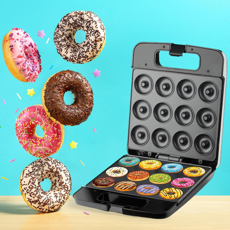 Mini Donut Maker Machine - 1400W Double-Sided Non-Stick Surface - Makes 16 Donuts for Breakfast Snacks and Desserts
