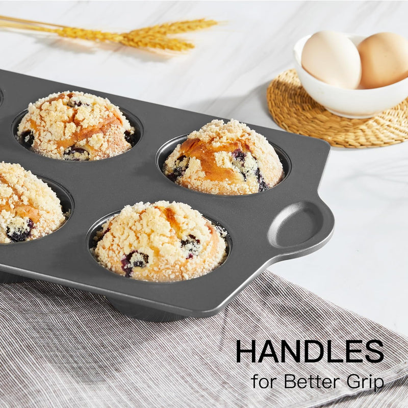 HONGBAKE Nonstick Muffin Pan - 12 Cup 2 Pack - Dark Grey