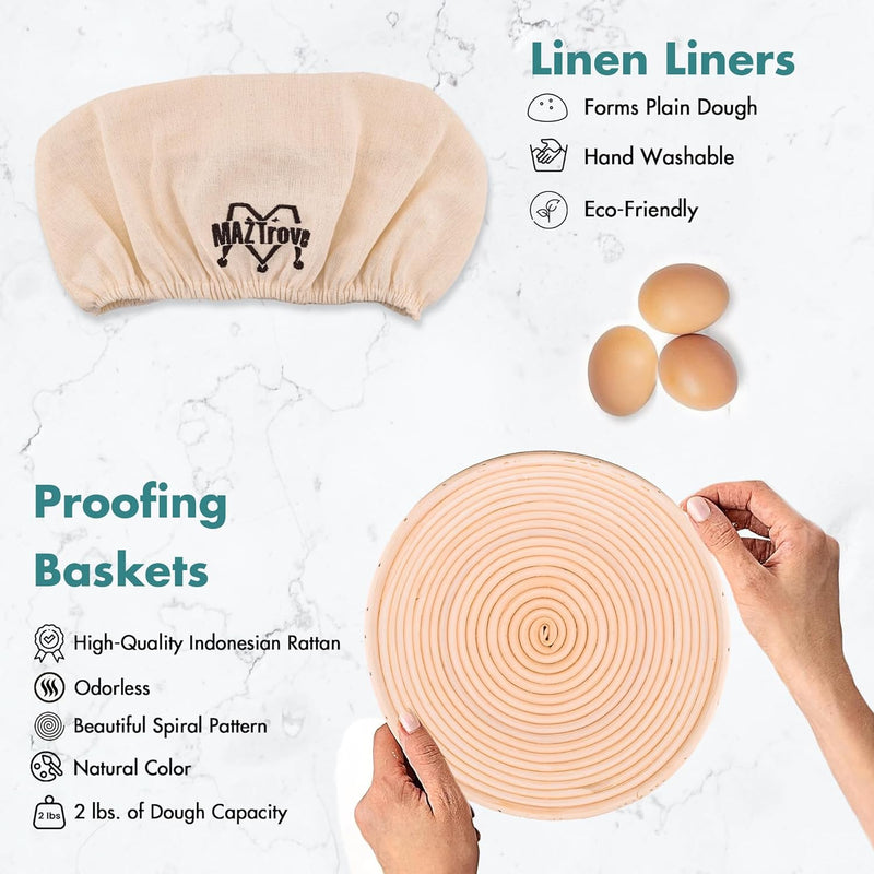 Banneton Bread Proofing Basket Set - 10 Oval and 9 Round Rattan Sourdough Baking Supplies