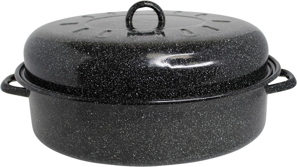Mirro 15 Covered Oval Roaster with Lid - Black Turkey  Meat