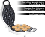 Chef Buddy Mini Donut Maker, Durable, Nonstick Easy to Use Mini Baking Machine - Cooks 7 Mini Doughnuts at a Time - Glazed, Frosted with Sprinkles, Nuts, or Vegan Donuts, & More, (White)