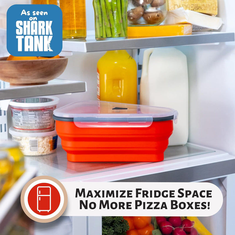 The Perfect Pizza Pack - Reusable Pizza Storage Container with 5 Microwavable Trays - BPA-Free Organizer for Space-Saving Red