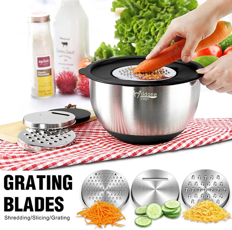 27-Piece Stainless Steel Mixing Bowls Set with Airtight Lids and Grater Attachments - Non-Slip Bottom Ideal for Mixing and Prepping Sizes 063QT-5