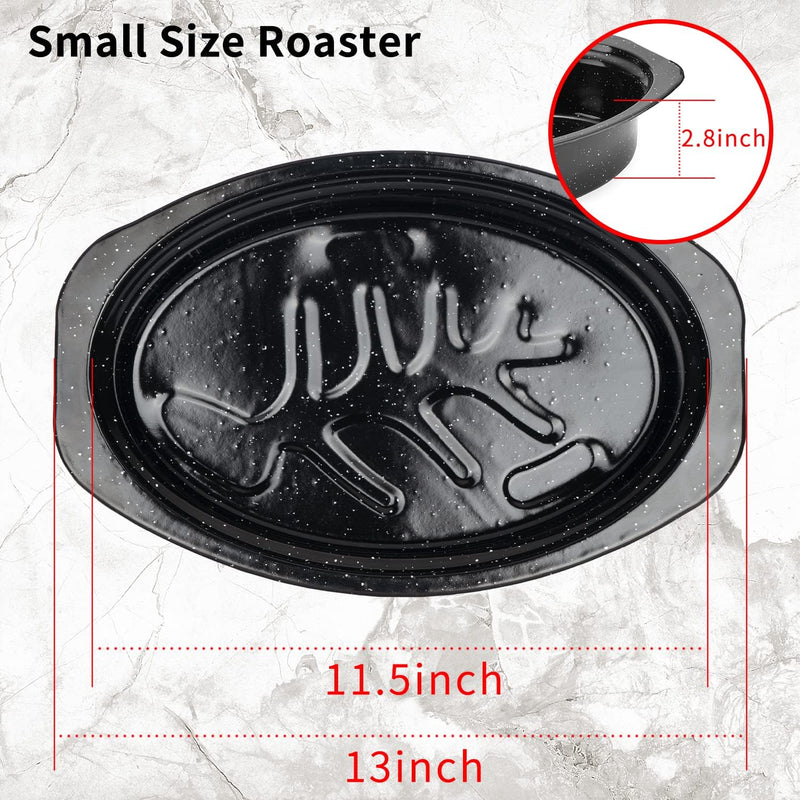 JY COOKMENT 19 Enameled Granite Roaster Pan with Domed Lid - Oval Turkey Roaster Pot Great for Turkey Chicken Lamb Vegetable - Dishwasher Safe 20Lb Capacity