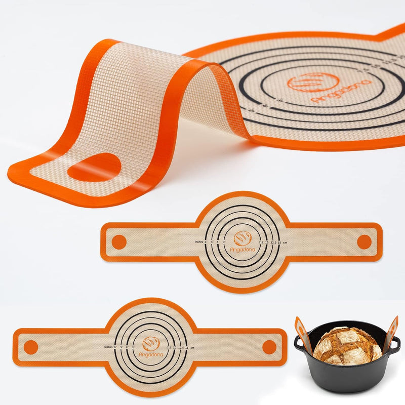 Silicone Bread Sling Dutch Oven - Non-Stick  Easy Clean Baking Mat with Long Handles and Grey Dough Liner