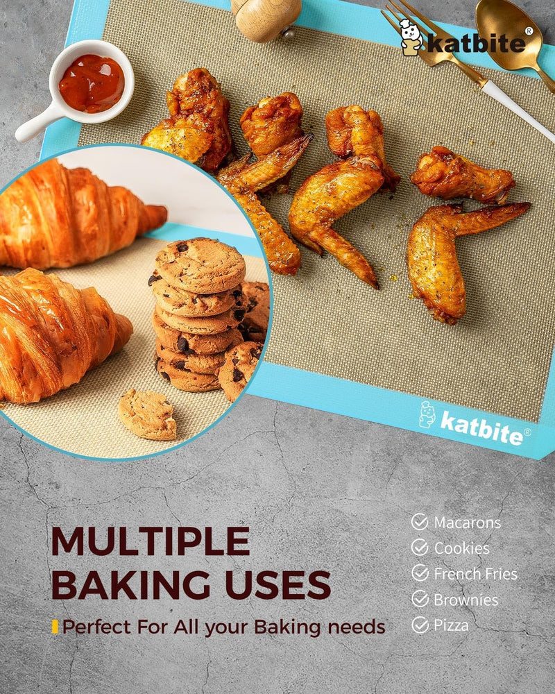 Katbite Silicone Baking Mat Set for Cookies Macarons and Bread - Large Set of 3