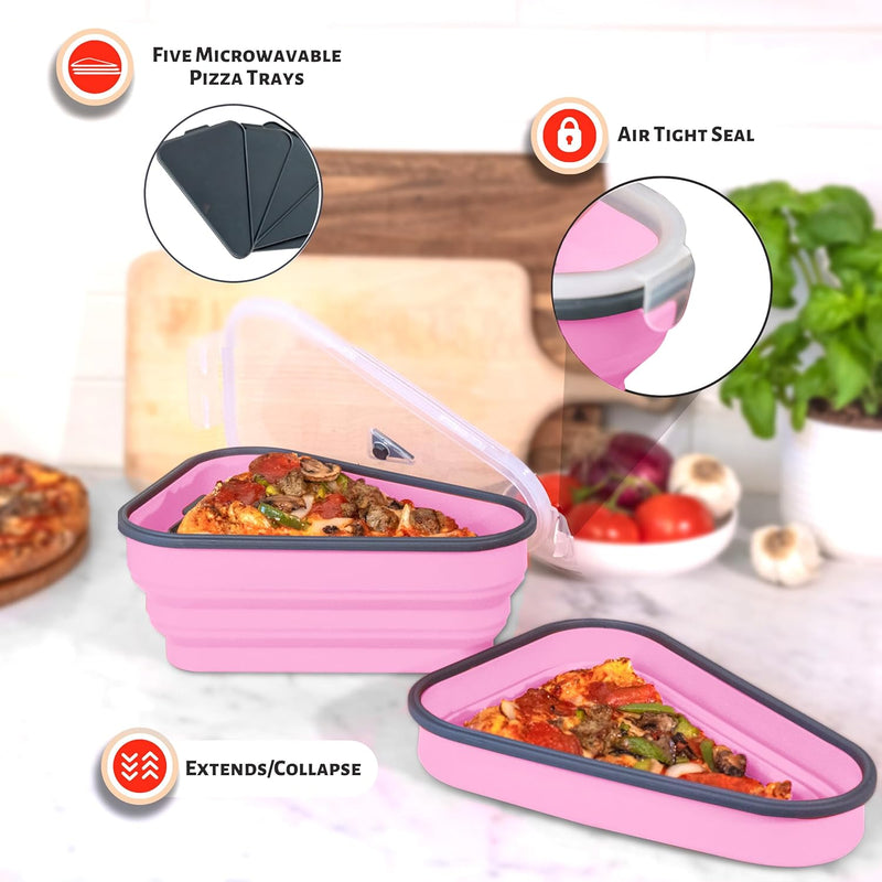 The Perfect Pizza Pack - Reusable Pizza Storage Container with 5 Microwavable Trays - BPA-Free Organizer for Space-Saving Red