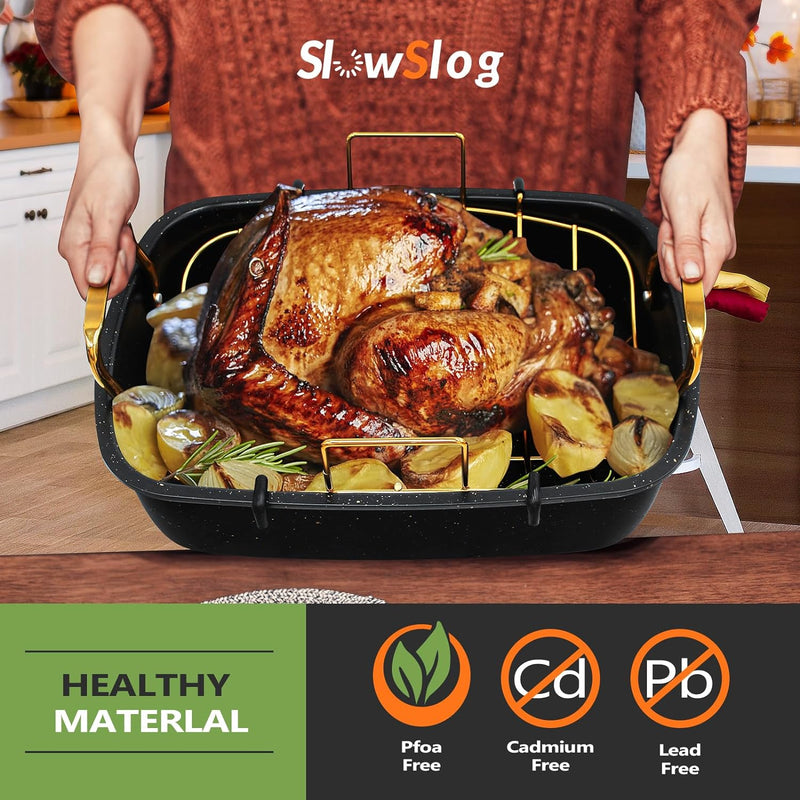 Nonstick Roasting Pan with Removable Rack - 17 x 13 Gold