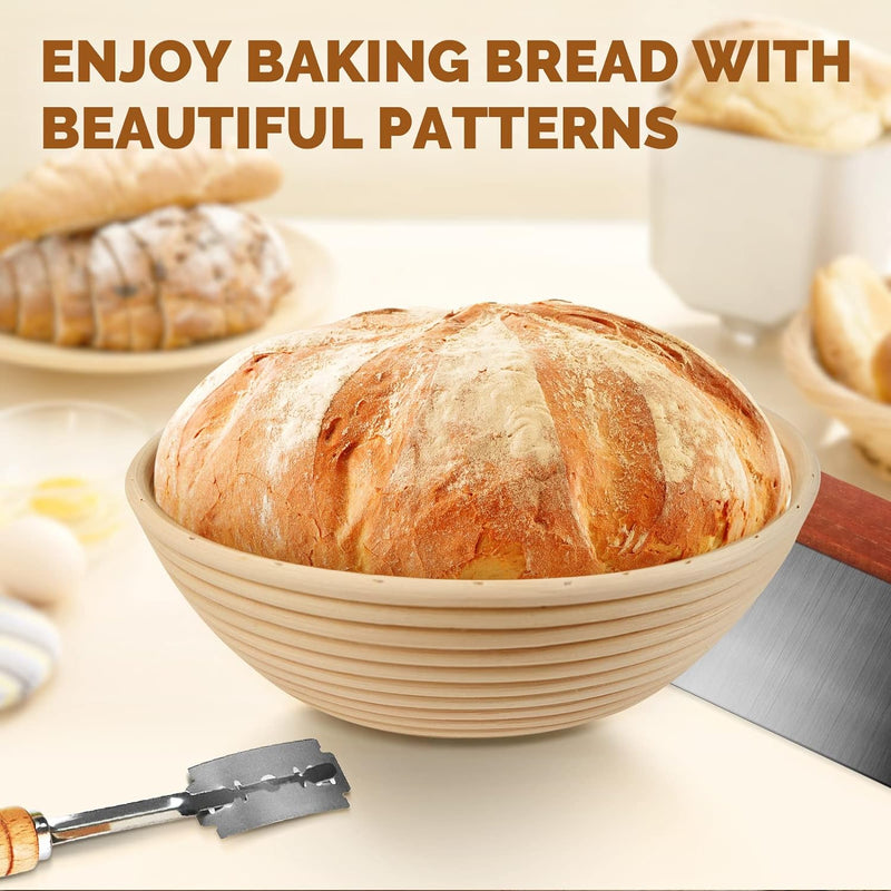 Bread Banneton Proofing Basket with Liner  Accessories Set of 2 - Round  Oval