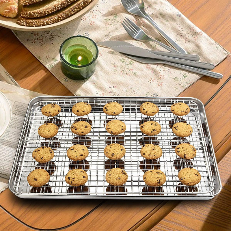 Wildone Baking Sheet with Rack Set - Stainless Steel Non-Toxic Heavy Duty Easy Clean