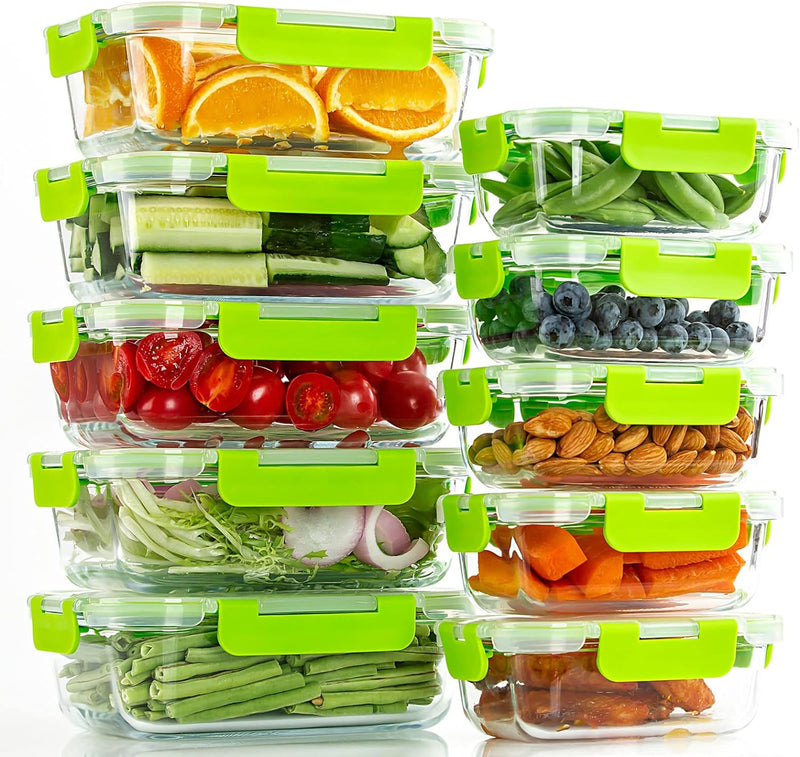 10-Pack UMEIED Glass Food Storage Containers - Leakproof Airtight Meal Prep Containers for Lunch On the Go Leftovers - Dishwasher Safe