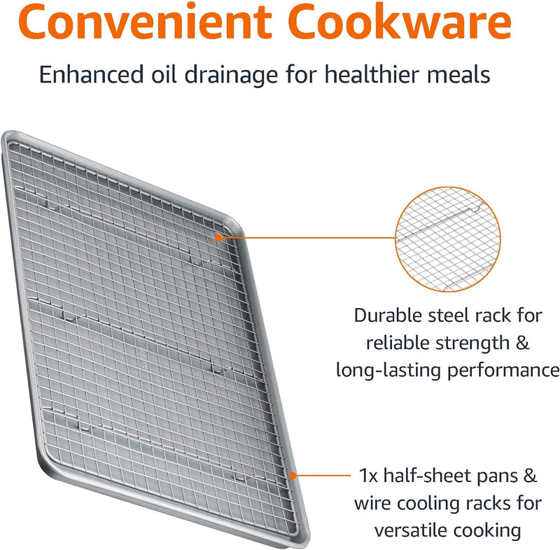 Nonstick Baking Sheets  Cooling Rack Set - Half Sheet Size 2-Pack