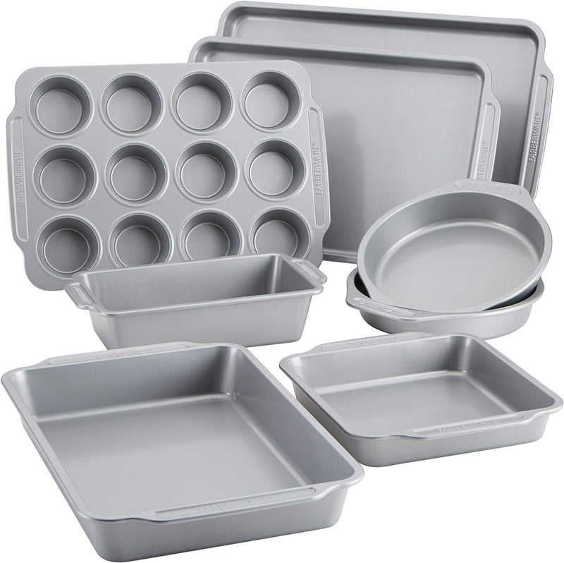 Farberware Nonstick Steel Bakeware Set - 10-Piece with Cooling Rack Gray