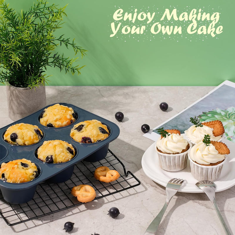 Vnray Silicone Muffin Baking Pan 2-Pack - Nonstick 12 Cup Cake Molds Grey BPA Free